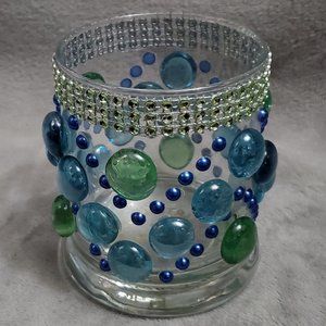 Round Glass Luminary Vase 4" Tall x 3" Wide Blue & Green